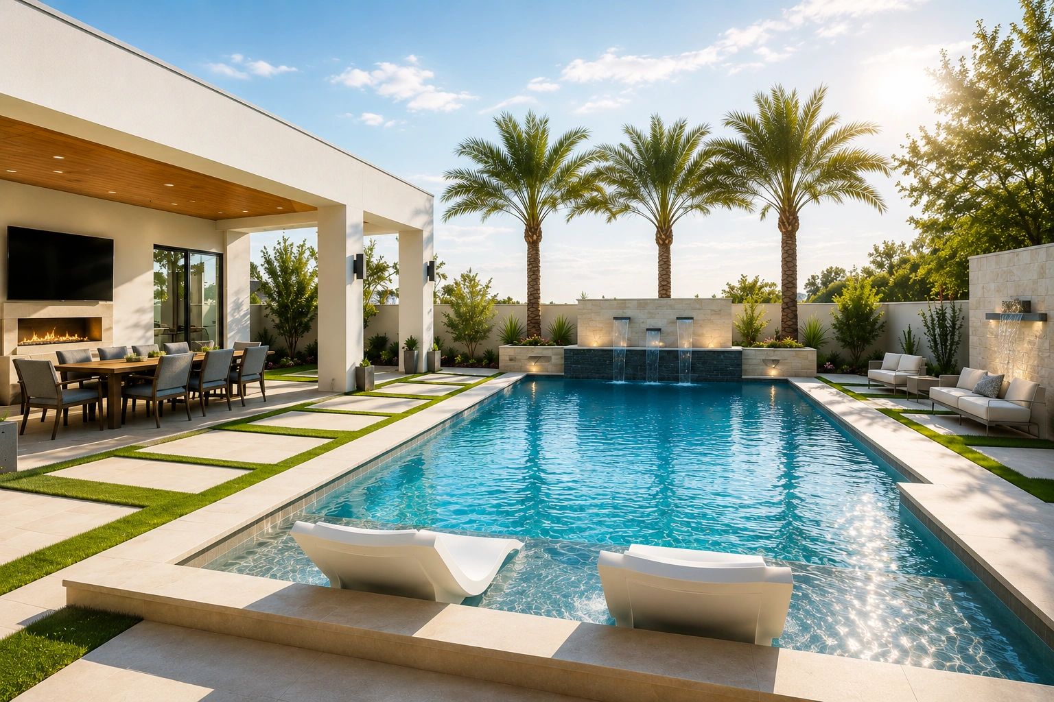 Luxury residential pool with water feature